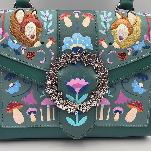 Loungefly Disney Bambi Folk Floral Green Crossbody Bag Purse New - Picture 10 of 12